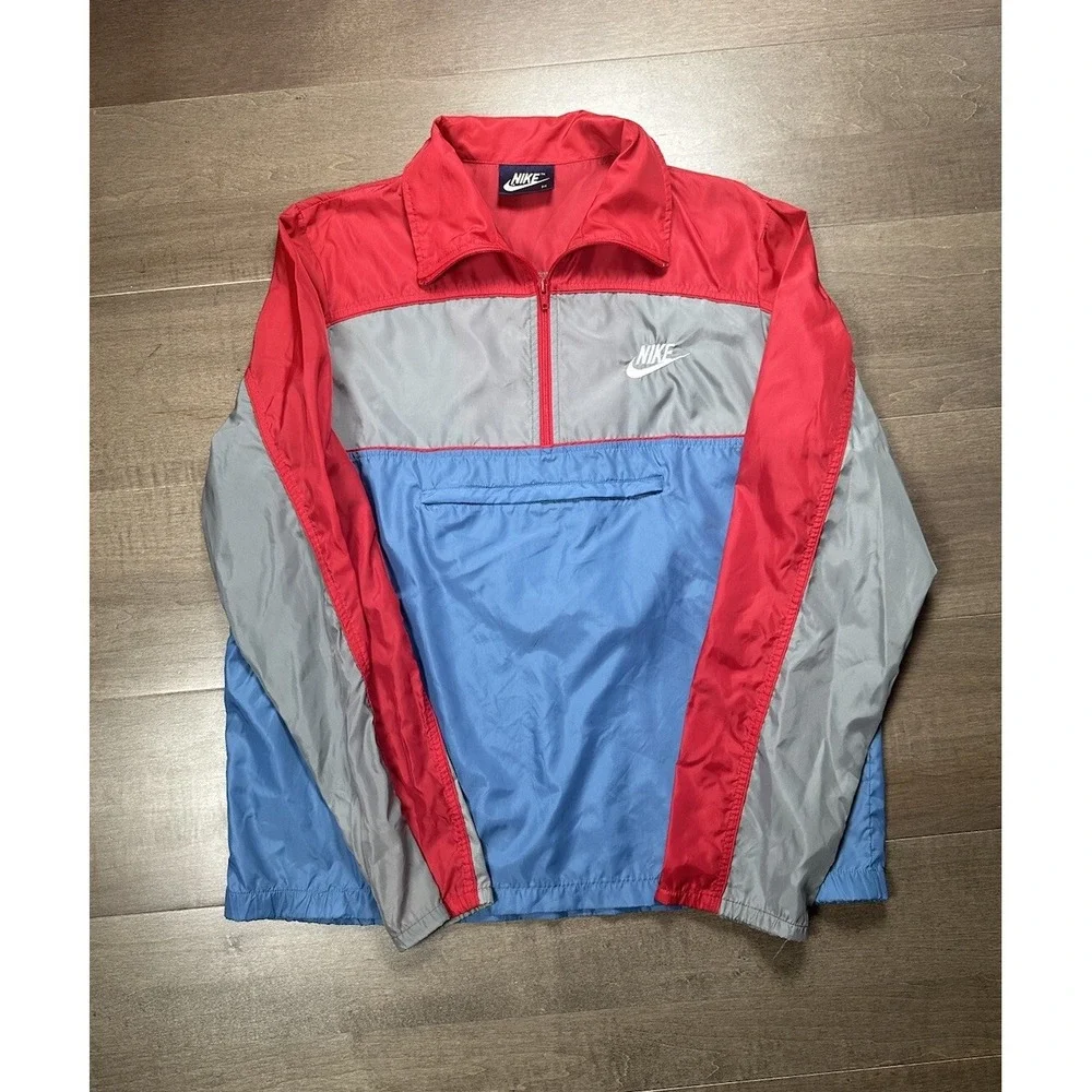 VTG NIKE Mens Jacket Windbreaker Track Navy Tag Colorblock Nylon 90s Y2K Medium